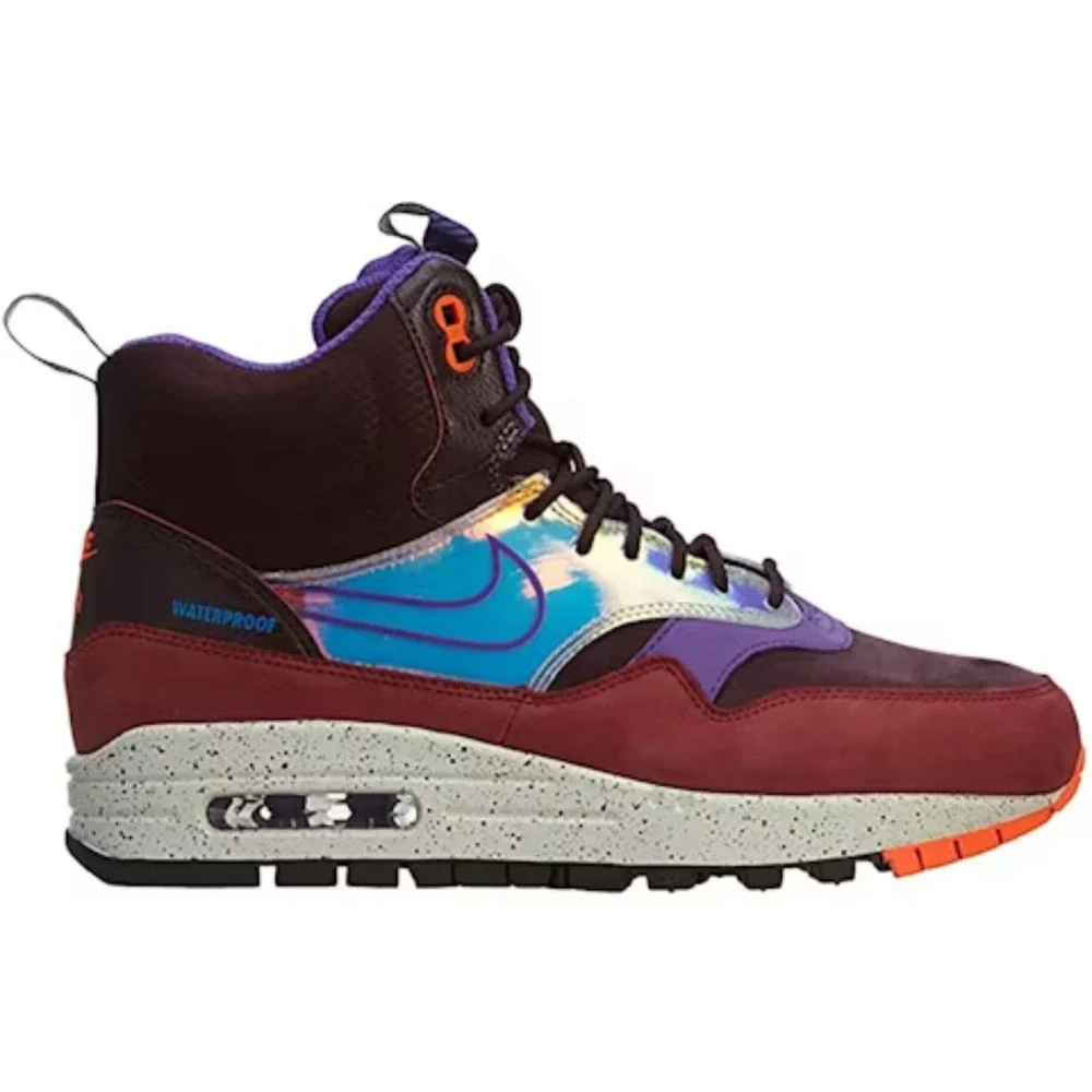 Nike sz 8.5 Women Air Max 1 Mid Sneaker Boot Deep Burgundy Iridescent Streetwear - Picture 3 of 12
